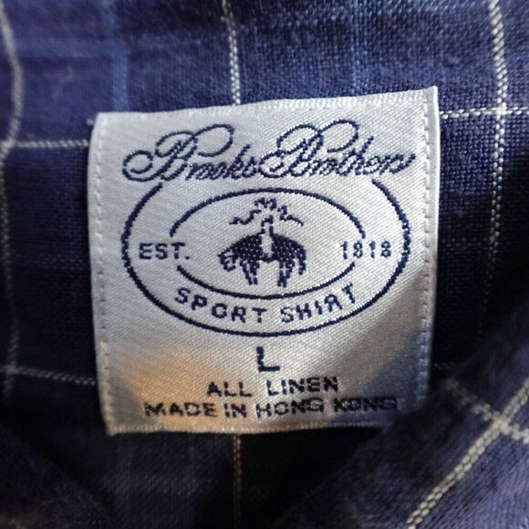 Brooks Brothers Shirt Large Blue Plaid Linen Button Down Vintage - Picture 4 of 9